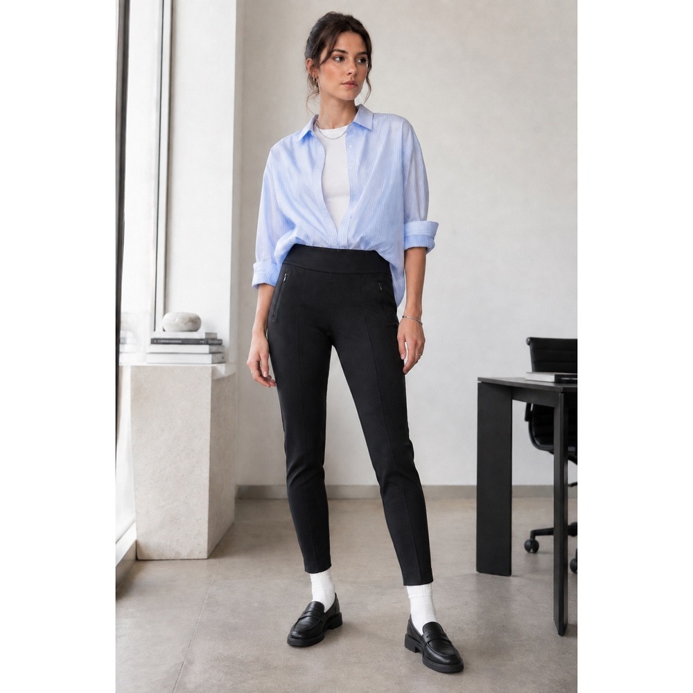 Loft Womens Navy Blue Skinny Trousers Zipper Pockets Pintuck Seams Size 12